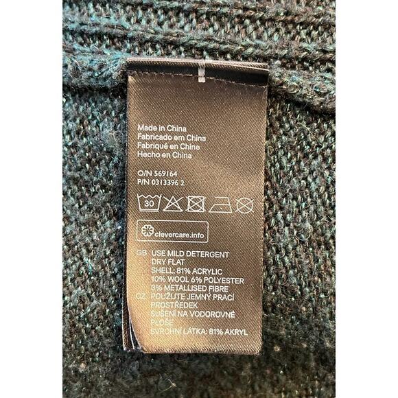 H&M Sweater Womens Medium Green Metallic Thread High Low Slit Pullover - Picture 7 of 8